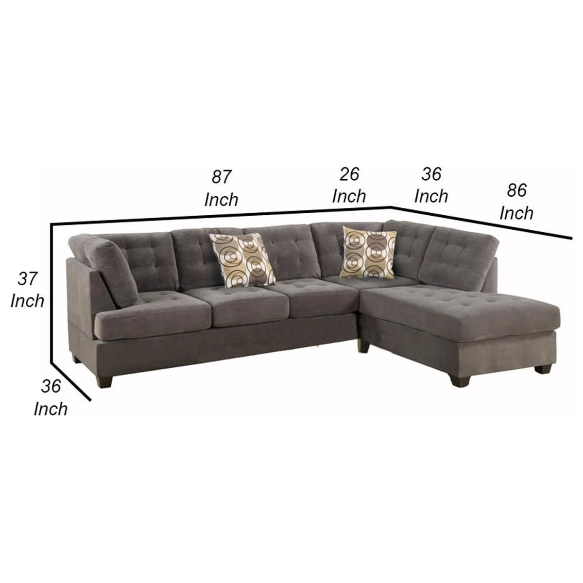 Charcoal Corduroy 2-Piece Sectional Sofa K896