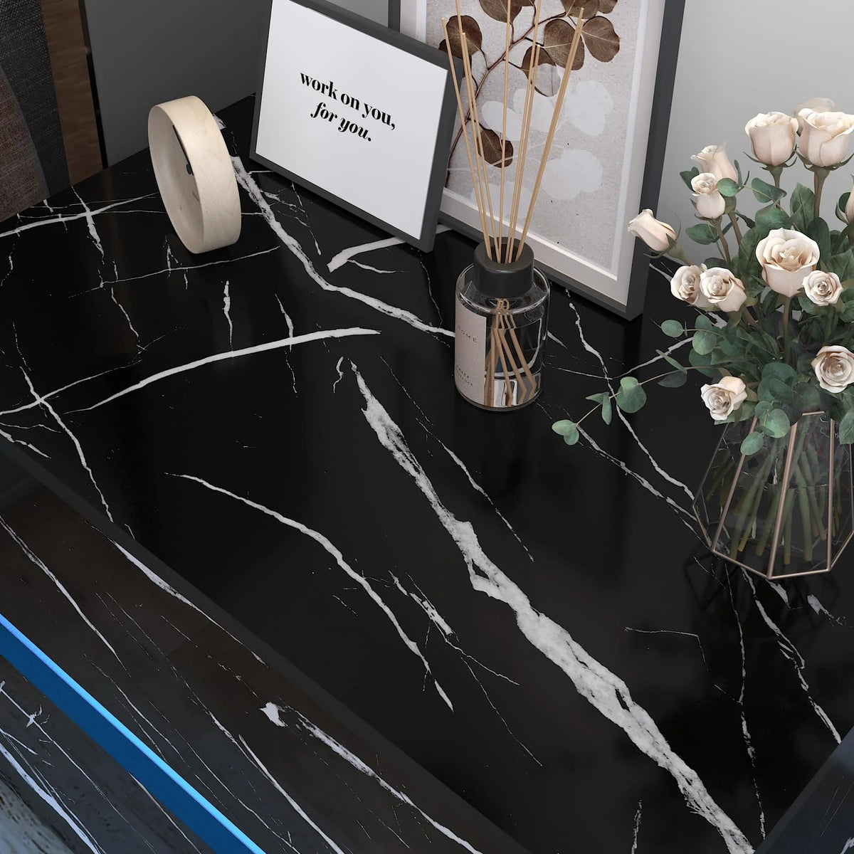 Black High Gloss LED Nightstand Set of 2 with 2 Drawers A275