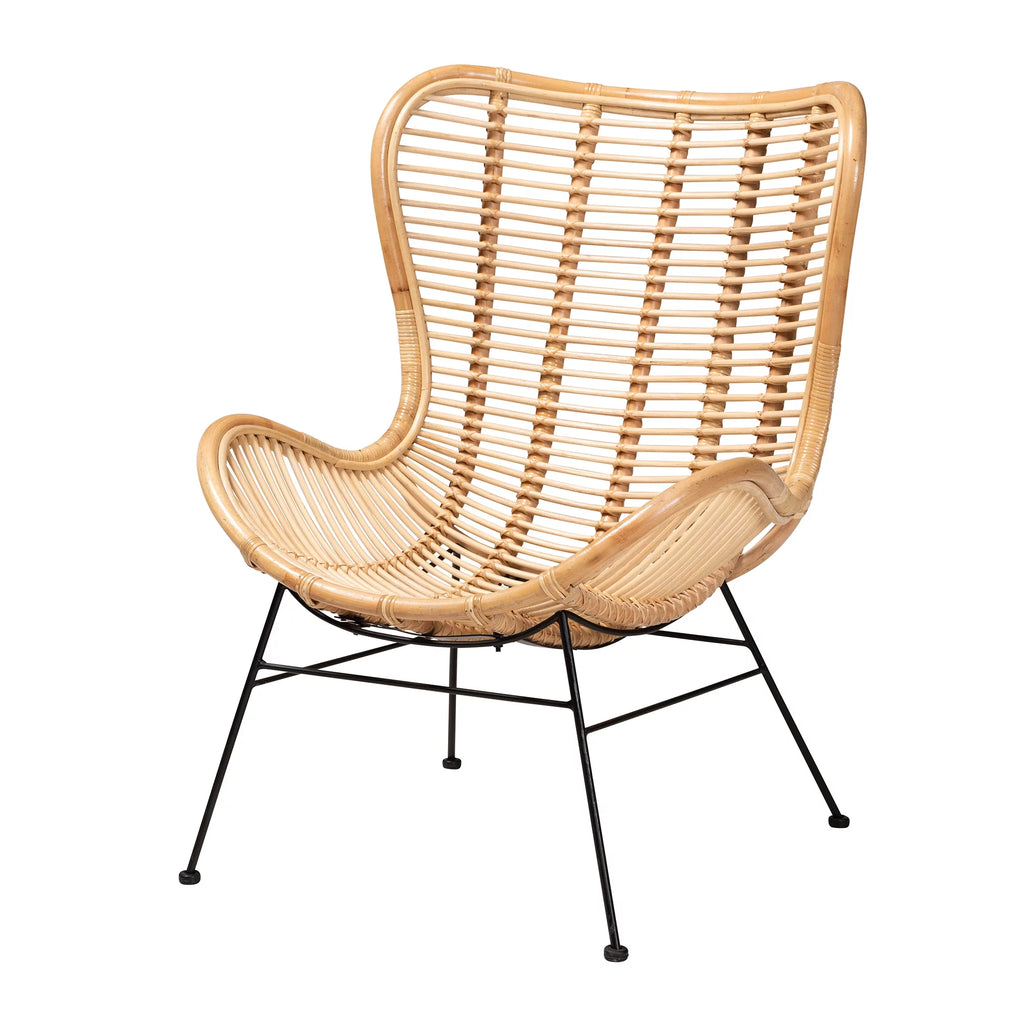 Natural Brown Rattan and Black Metal Accent Chair G649