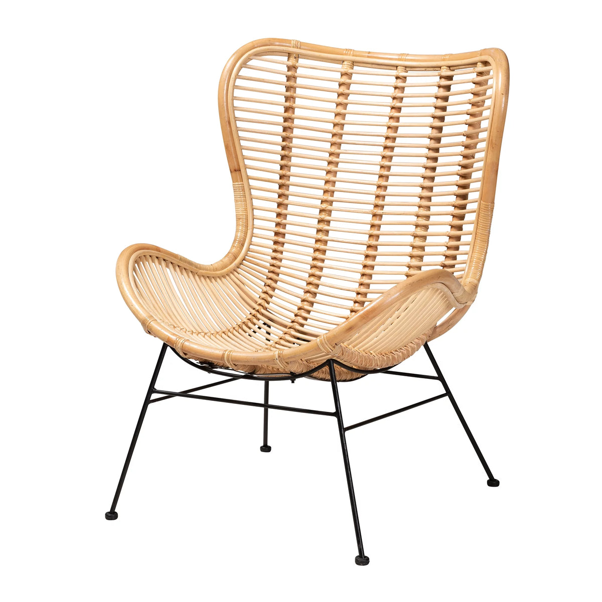 Natural Brown Rattan and Black Metal Accent Chair G649