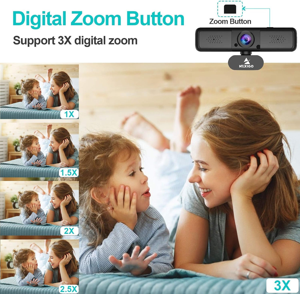 2K 4MP Zoomable Webcam with Privacy Cover & Dual Microphone H739