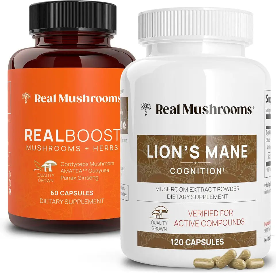 60ct and 120ct Capsules Bundle Mushroom Supplement with Cordyceps, Ginseng, Guayusa Z928
