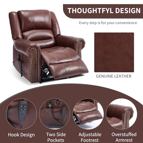 Brown Faux Leather Power Lift Recliner Chair with Massage and Heat F7097