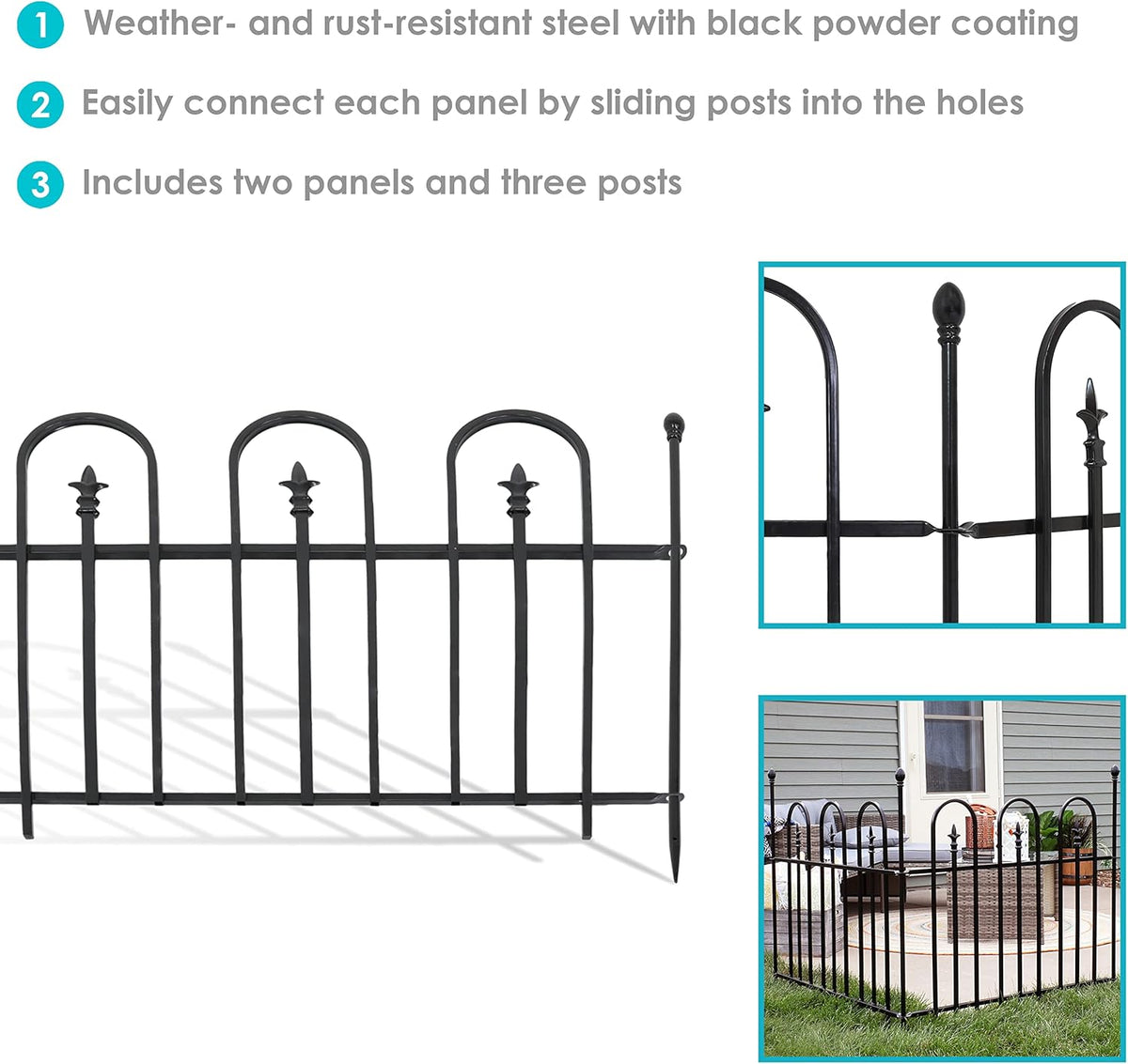 Black Steel Decorative Metal Garden Fence Panels and 3 Posts H793