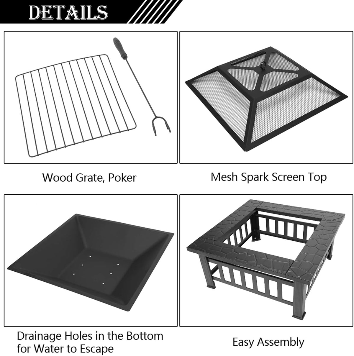 32 Wood Fire Pit with Spark Screen Cover J19836