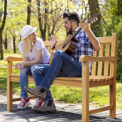 A-Grade Natural Teak Outdoor Bench with Curved Backrest and Arch Armrest Z651219