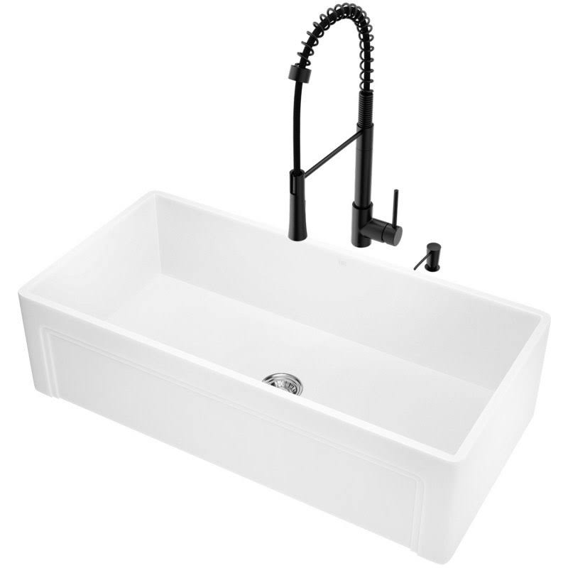 36x22 Matte Stone Farmhouse Apron Kitchen Sink Set with Faucet J221