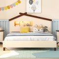 Full Size Wood Platform Bed Frame with House-Shaped Headboard and Night Lights U8011
