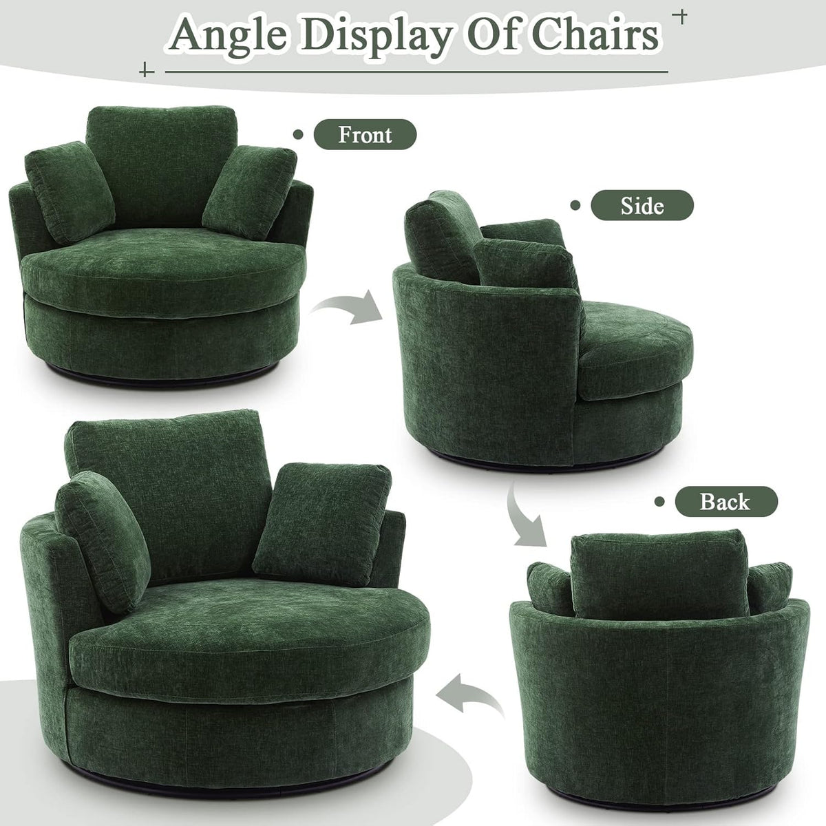 Green Chenille Oversized Swivel Barrel Chair T96886
