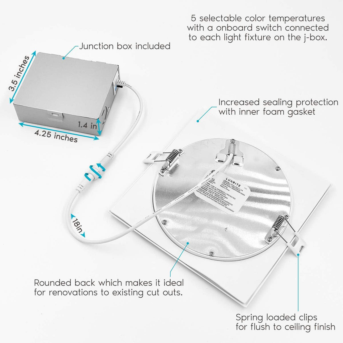 6 Inch Square LED Recessed Lighting, 12W, 1000 Lumens, 4 Pack N304