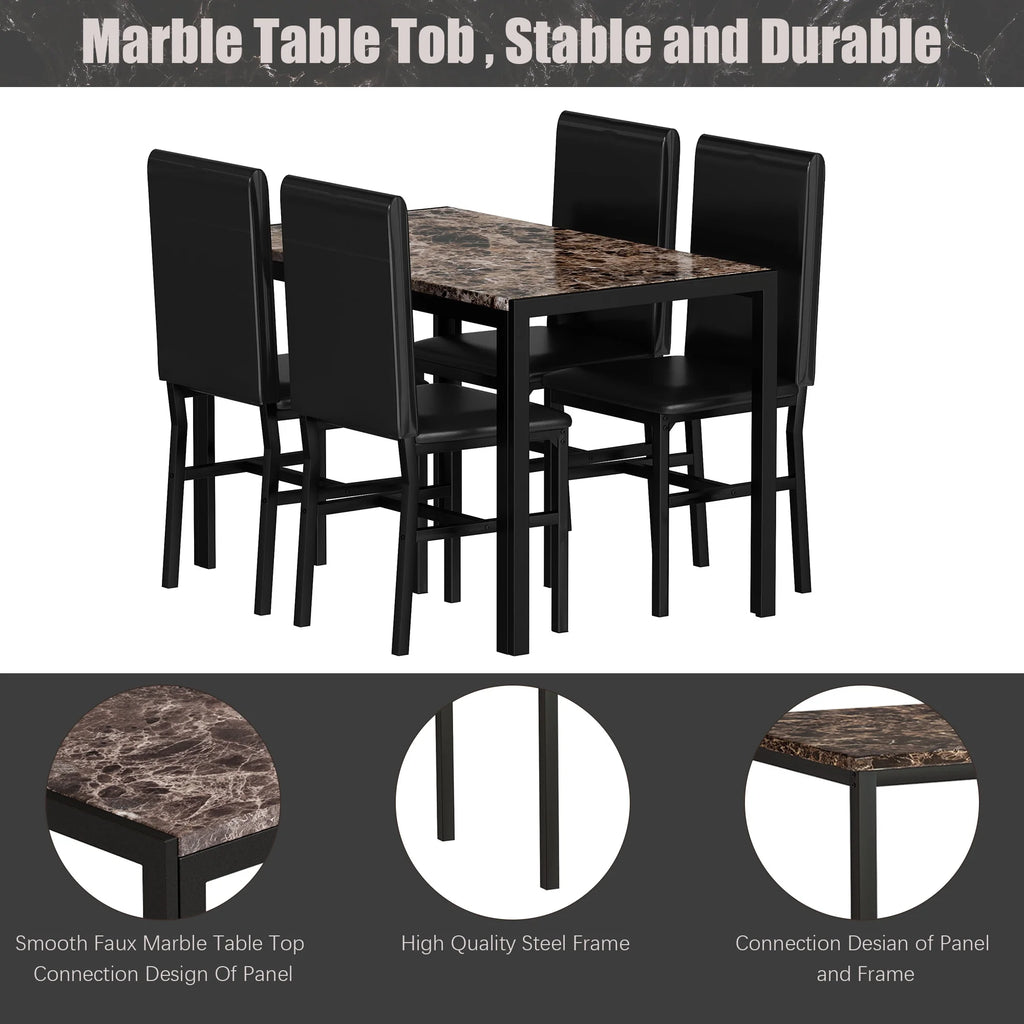 5 Piece Faux Marble Rectangular Dining Table Set with 4 Upholstered Metal Chairs R750408