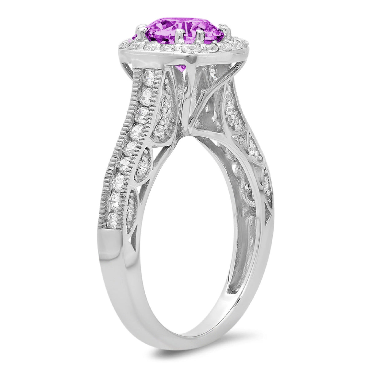 18k White Gold Simulated Alexandrite Halo Ring H413156