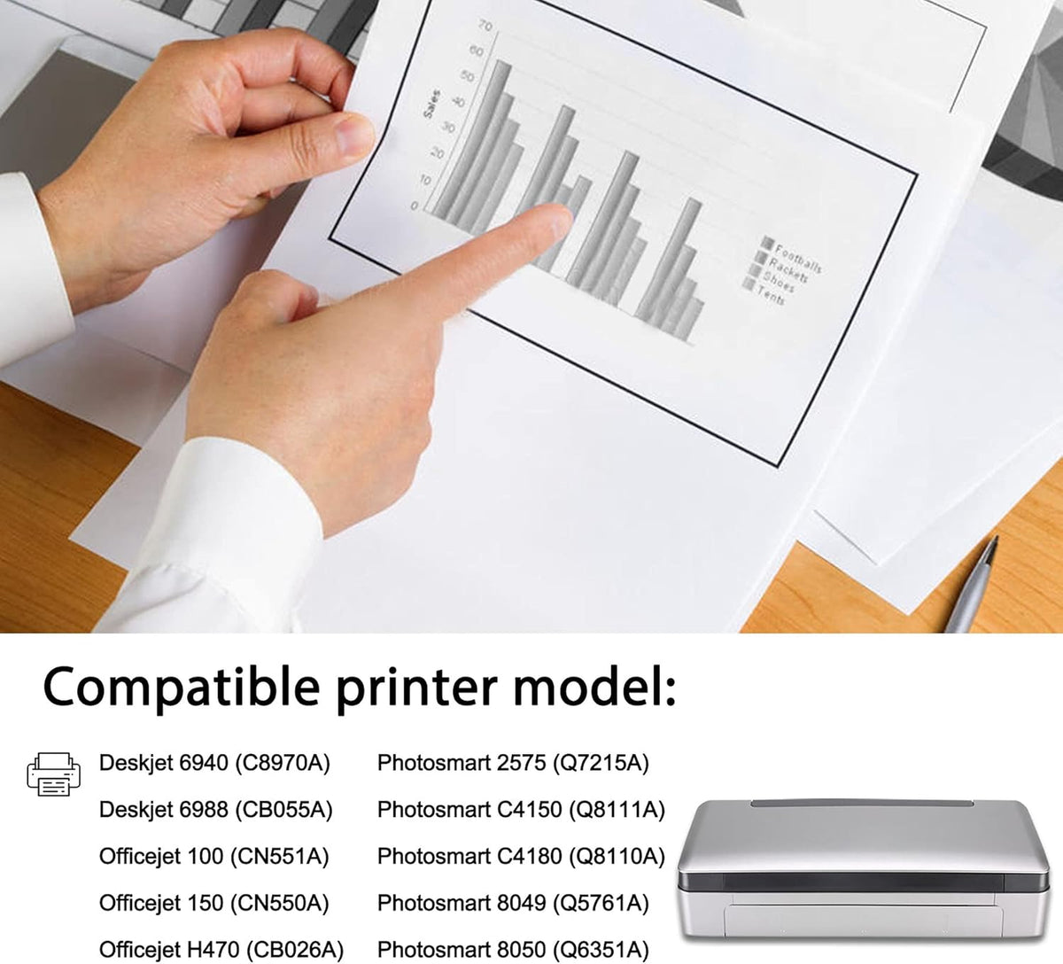 Compatible 98 C9364WN Remanufactured Ink Cartridge Replacement for HP Deskjet 6940 6988 Officejet 100 150 H470 Photosmart 2575 C4150 C4180 8049 8050 Printers (4 Pack, Black) T7357