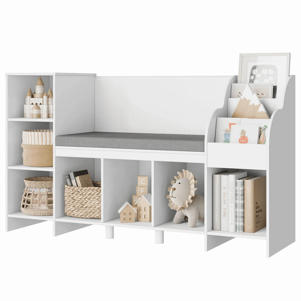 White Kids Bookshelf with Reading Nook D856