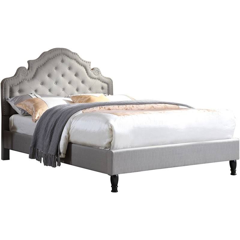 King Bed with Nailhead Trim in Gray K6942