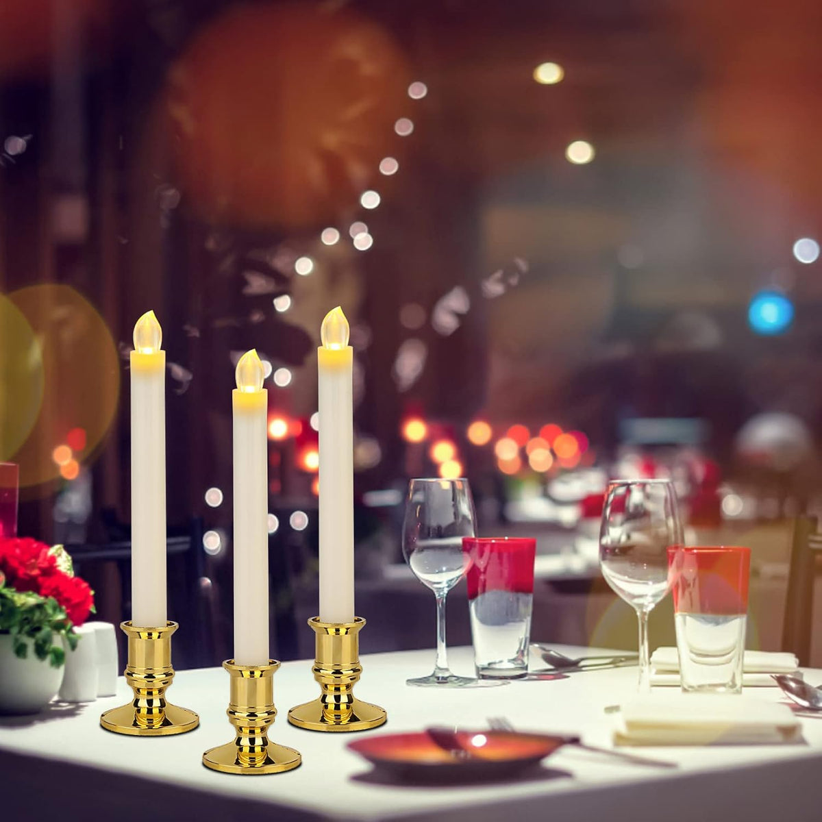 12 Pack Ivory Flickering Flameless LED Taper Candles with Remote O6299