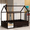Twin Size Wooden House Bed with Trundle and Roof H442