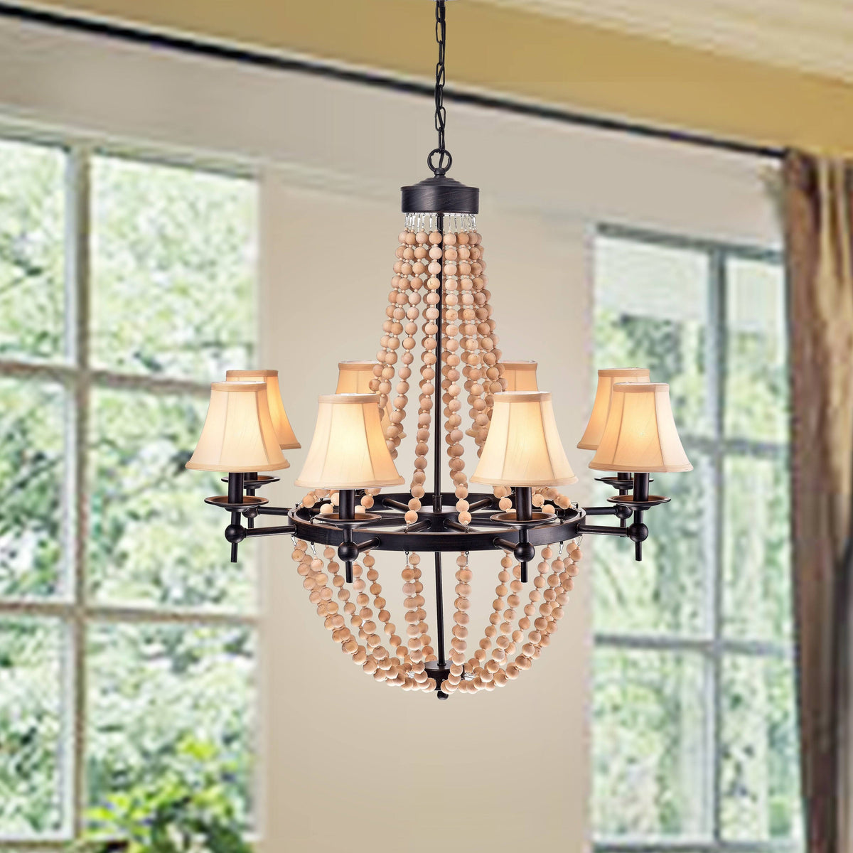 8-Light Candle Style Chandelier with Wood Accents L2394