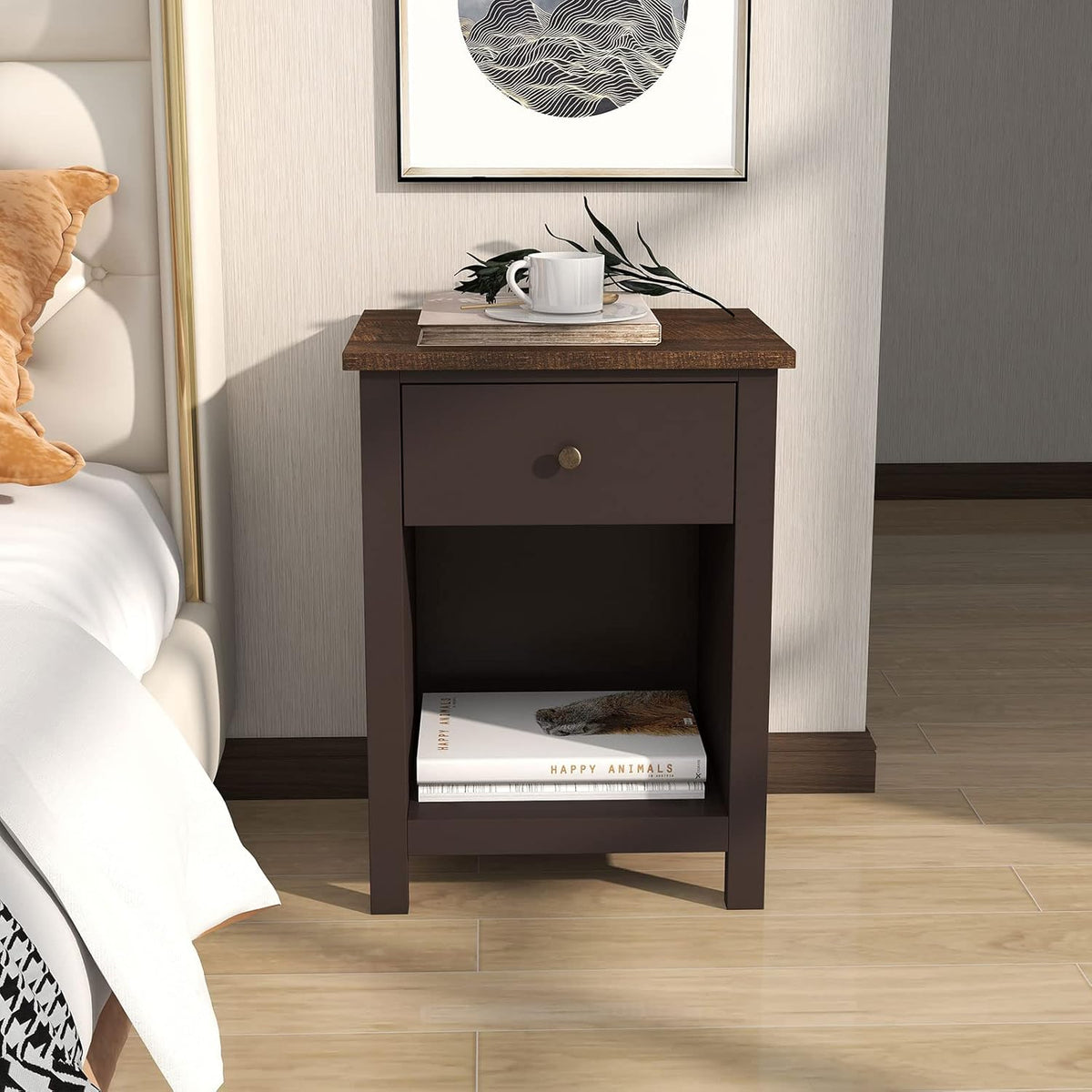 White 1-Drawer Wood Nightstand X82304
