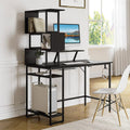 Black Home Office Desk with 5-Tier Bookshelf J8425