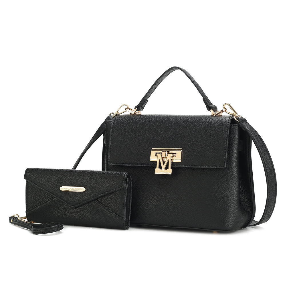 Black Vegan Leather Satchel & Wristlet Wallet E895