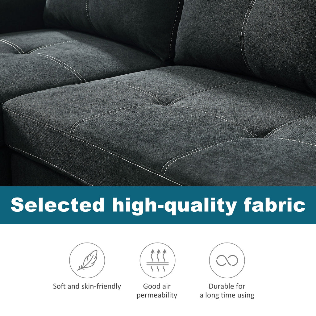 Black Queen Size Sleeper Sofa Bed with Storage Chaise O107647