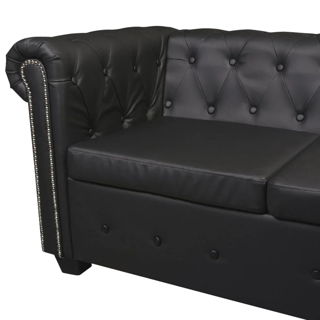Chesterfield Corner Sofa 5-Seater Black Faux Leather V1288