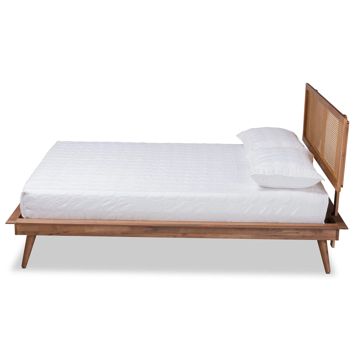 Walnut Brown Wood and Synthetic Rattan Queen Size Platform Bed Q19638