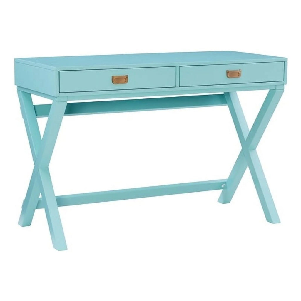 Blue Wood Two Drawer Writing Desk P93105