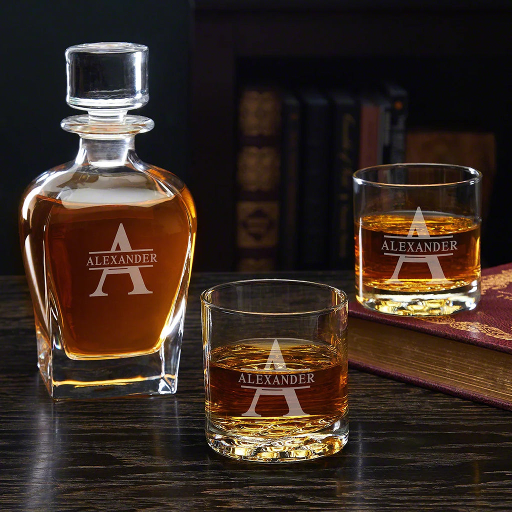 Etched Decanter Whiskey Set with Glasses N654495