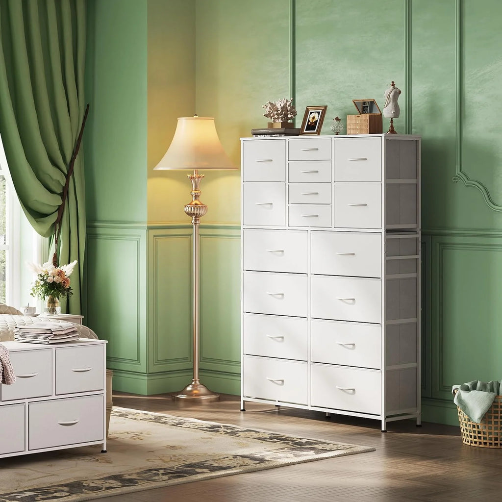 White 16 Drawer Fabric Storage Dresser B82814