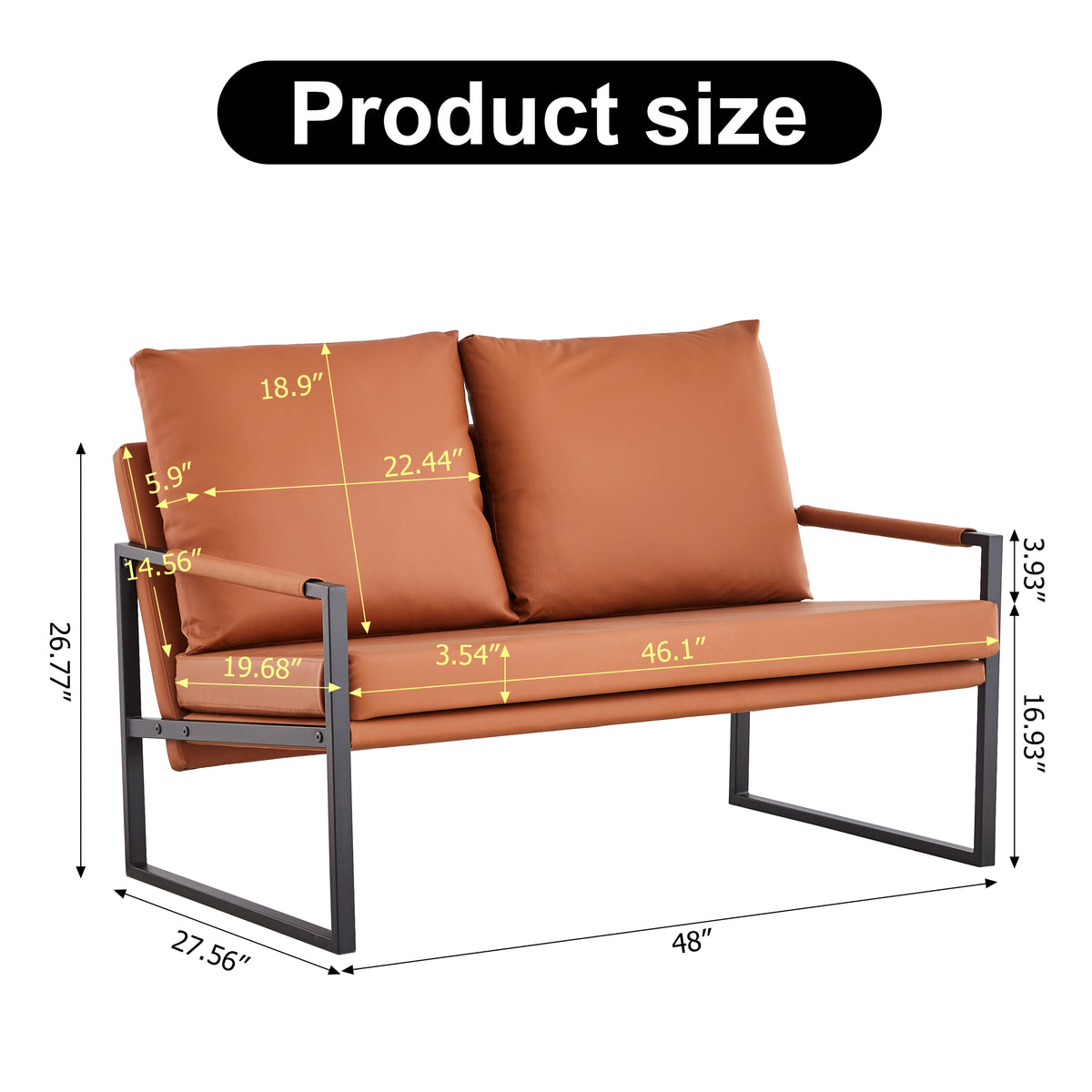 Brown PU Leather Two-Seater Sofa Chair with 2 Pillows Z846022