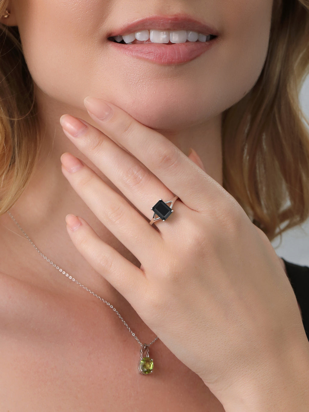 925 Sterling Silver Black Onyx Solitaire Engagement Ring P266234
