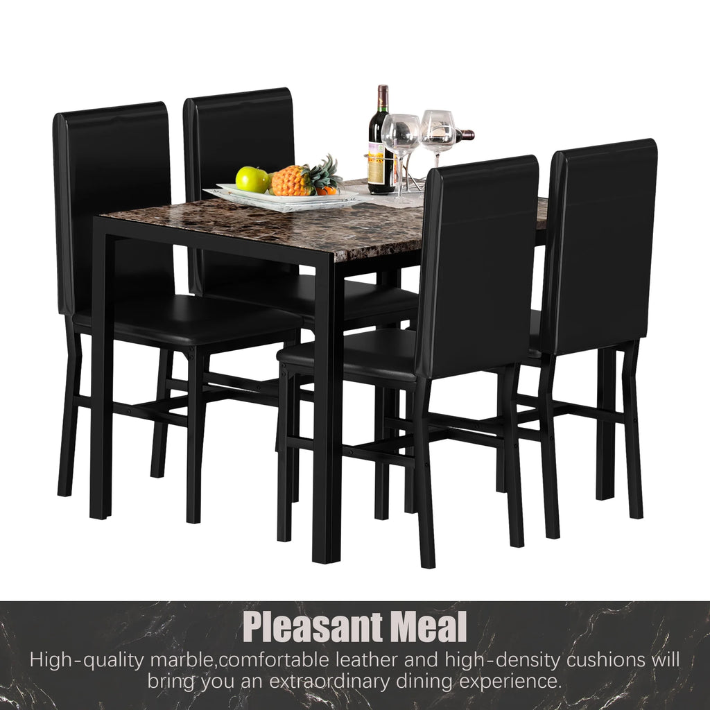 5 Piece Faux Marble Rectangular Dining Table Set with 4 Upholstered Metal Chairs R750408