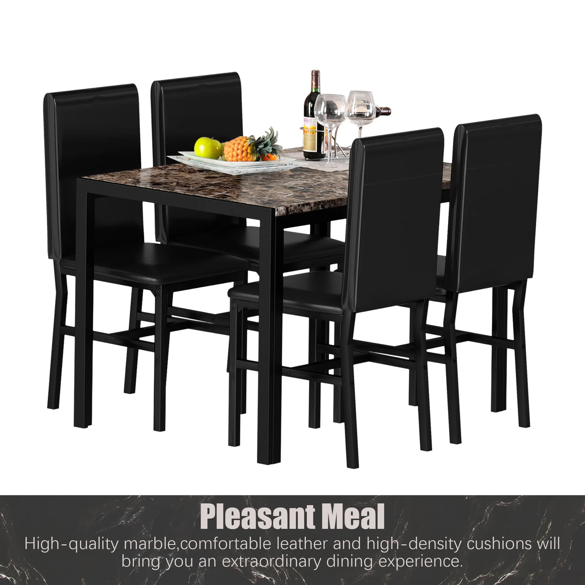 5 Piece Faux Marble Rectangular Dining Table Set with 4 Upholstered Metal Chairs R750408