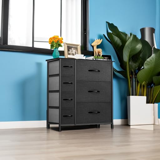7 Drawer Fabric Storage Dresser with Wooden Top F658964