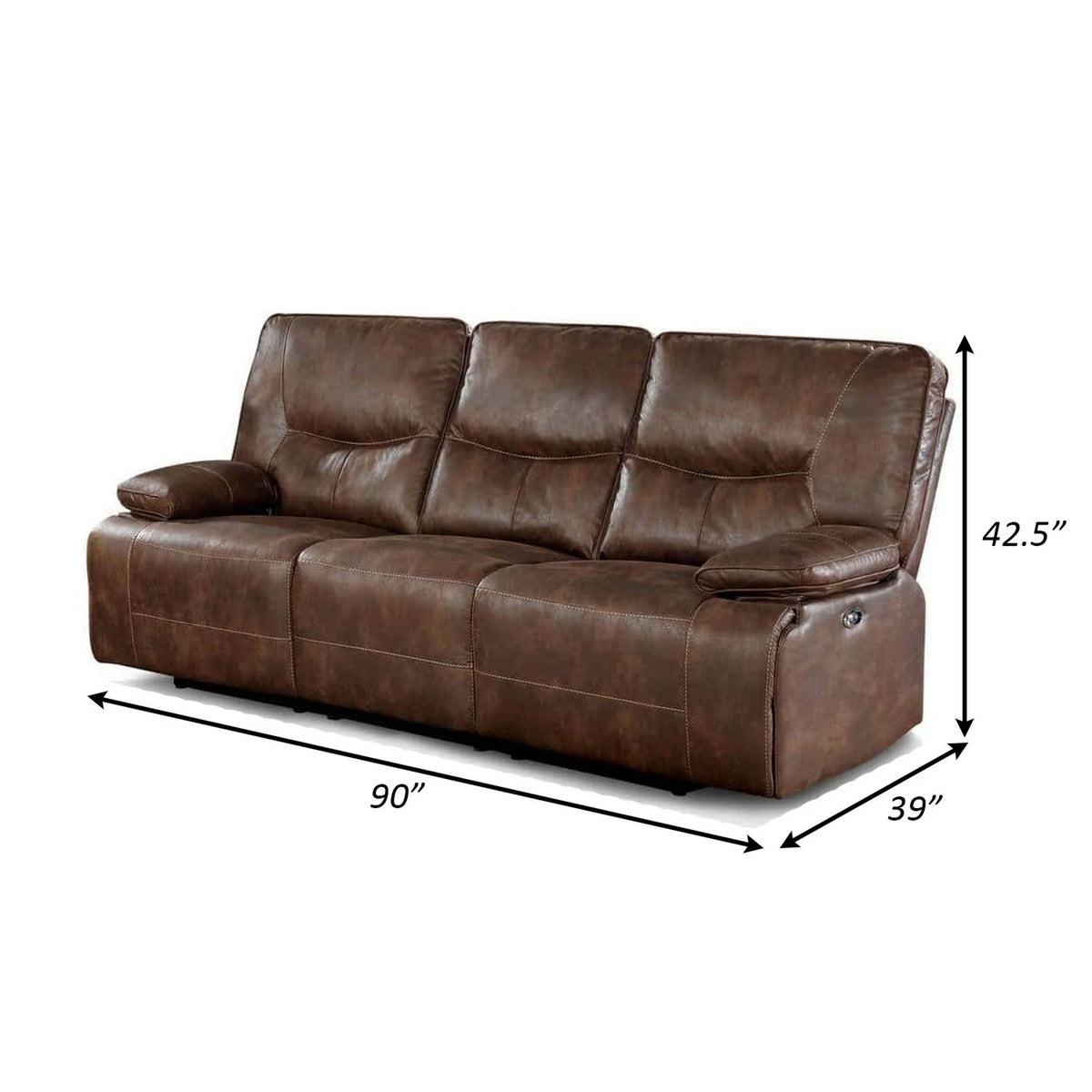 Brown Reclining Sofa with USB Port D164