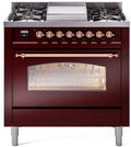 36 Dual Fuel Natural Gas Range in Burgundy with Copper Trim R6130