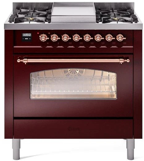 36 Dual Fuel Natural Gas Range in Burgundy with Copper Trim R6130
