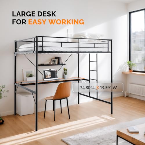 White Twin Loft Bed with Desk and Storage H79698