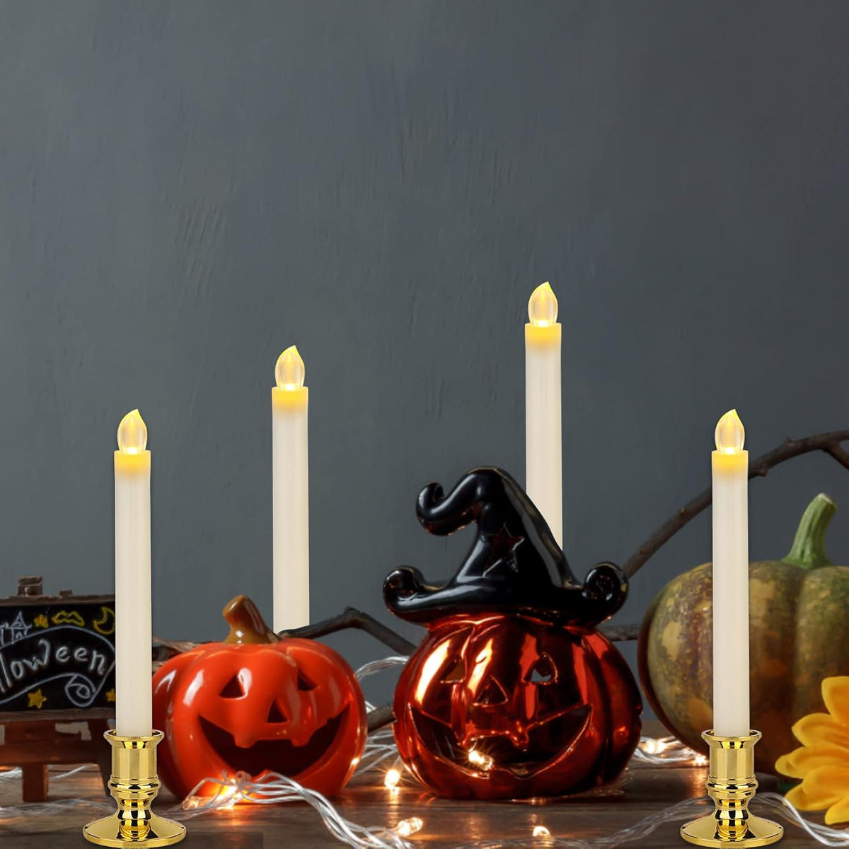 12 Pack Ivory Flickering Flameless LED Taper Candles with Remote O6299