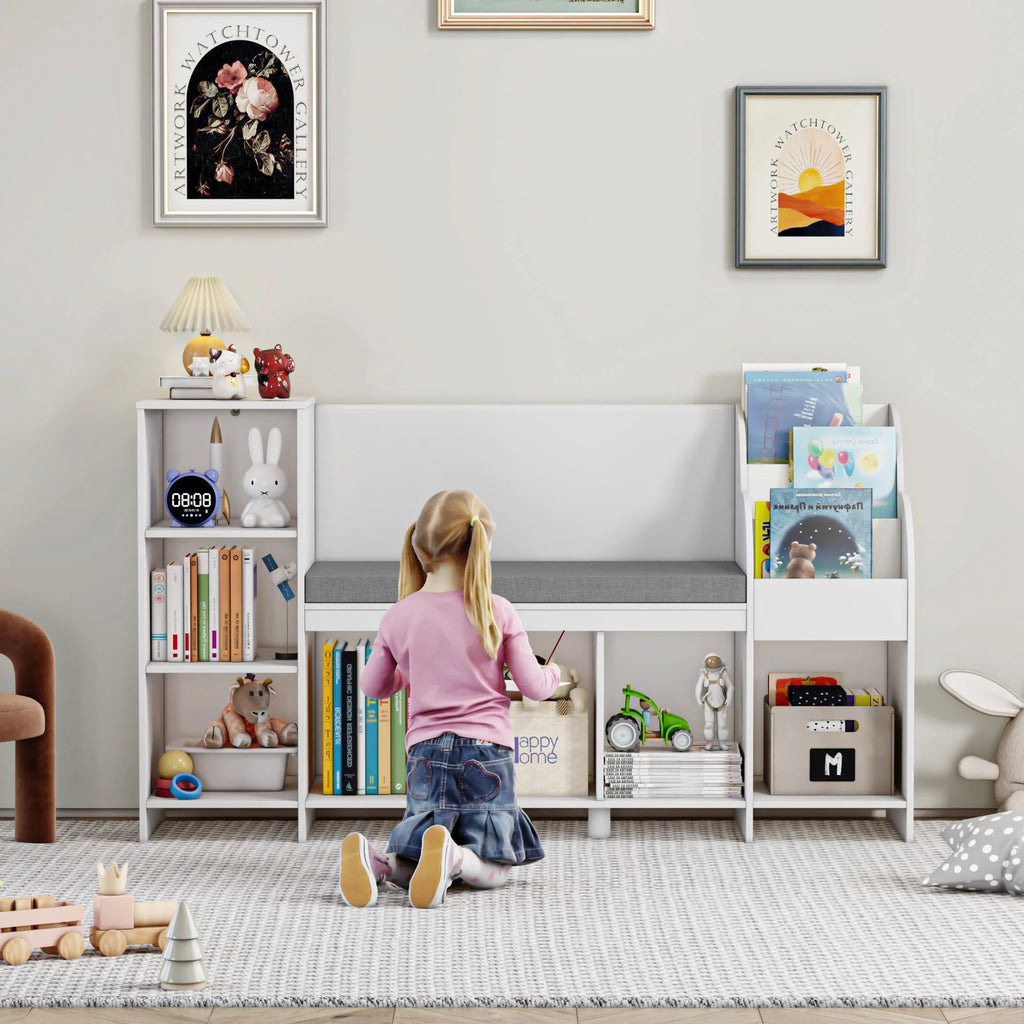 White Kids Bookshelf with Reading Nook D856