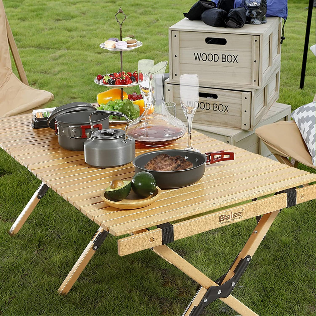 4ft Low Folding Solid Wood Picnic Table with Carry Bag J948341