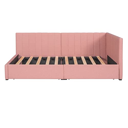 Beige Twin Size Upholstered Daybed with 2 Storage Drawers Q7788
