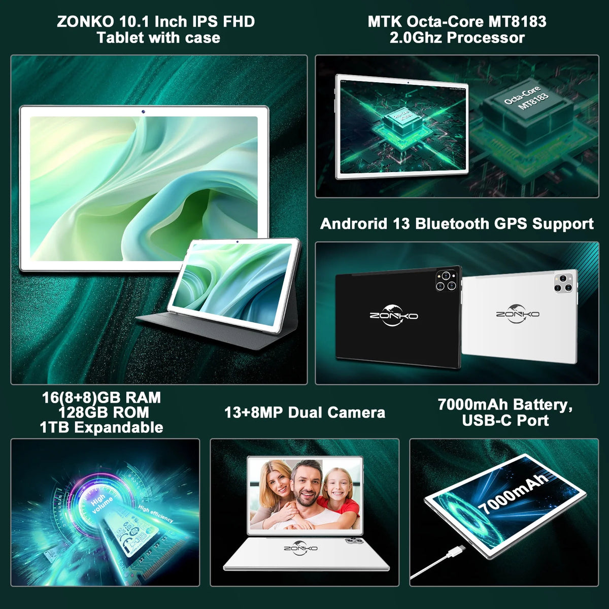 10 Inch Android 13.0 Tablet, 128GB ROM+16GB RAM, Octa-Core, FHD Display U40834