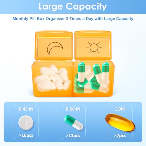 Black Monthly Pill Organizer 2 Times a Day 30 Day with Travel Case Y804