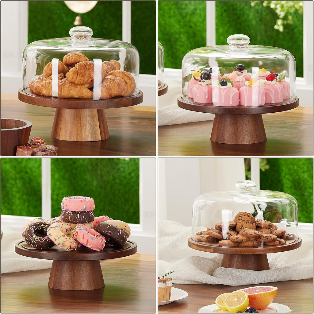 Wood Glass Cake Stand with Dome 11IN B1220