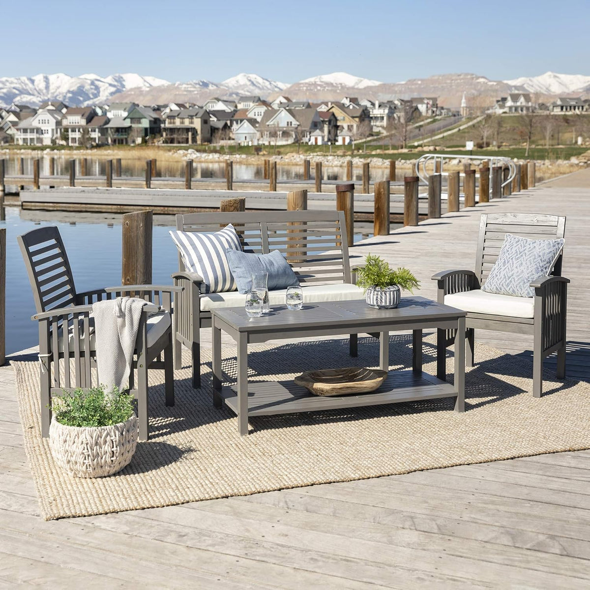 Brown Acacia Wood Outdoor Accent Table D248314