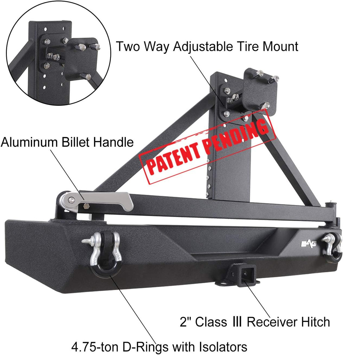 Steel Rear Bumper with Assembled Tire Carrier Black Textured O56043