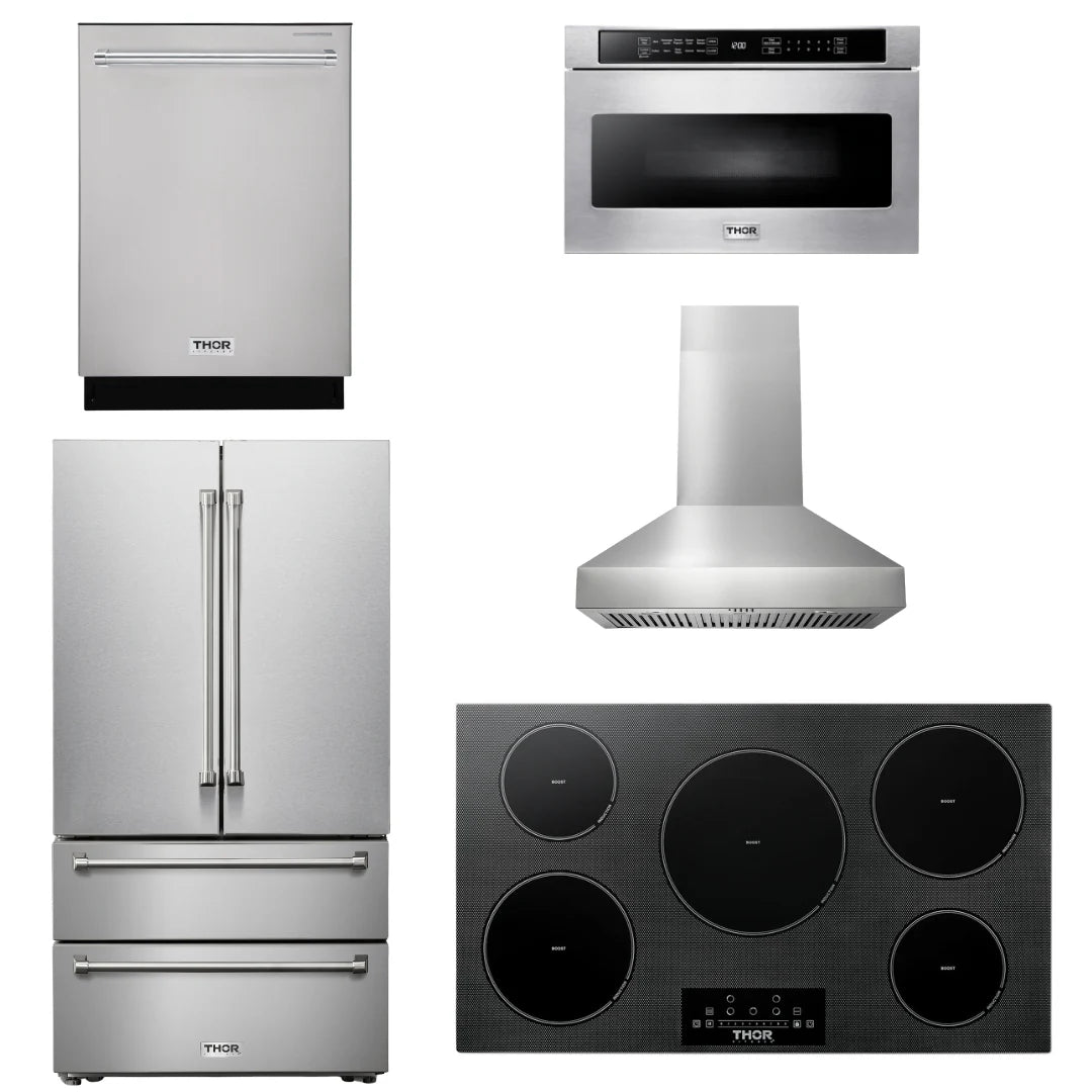 36 Induction Cooktop, Range Hood, Microwave, Refrigerator, Dishwasher X87161